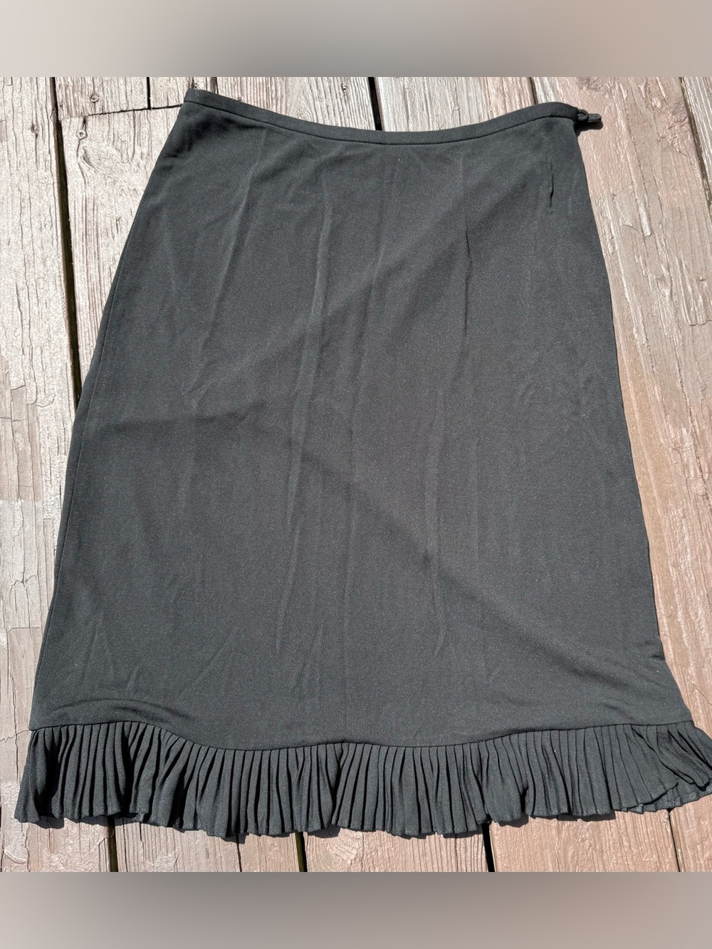 DKNY Black Midi Skirt with Pleated Ruffle Hem